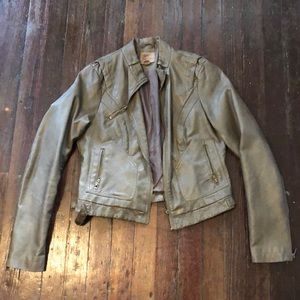 Olive-y brown faux leather jacket